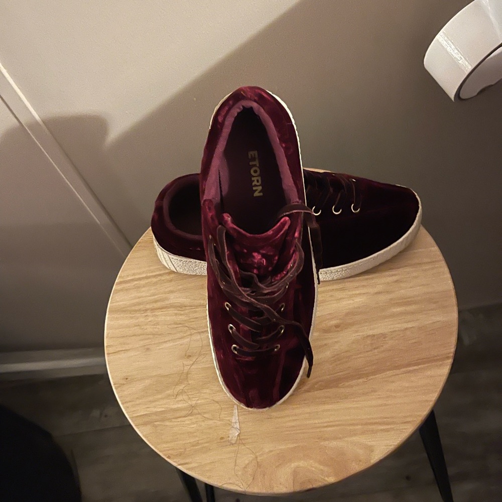 Tretorn burgundy velvet tennis shoes